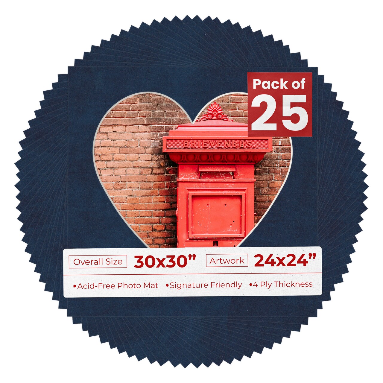 Navy Suede Mat Board for 30x30 Frames - Heart Opening for 24x24 Photos